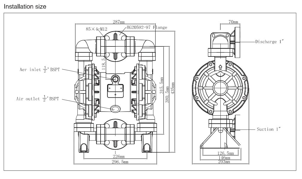 Qbk25 PVDF Air Diaphragm Pump for 98% Sulfuric Acid