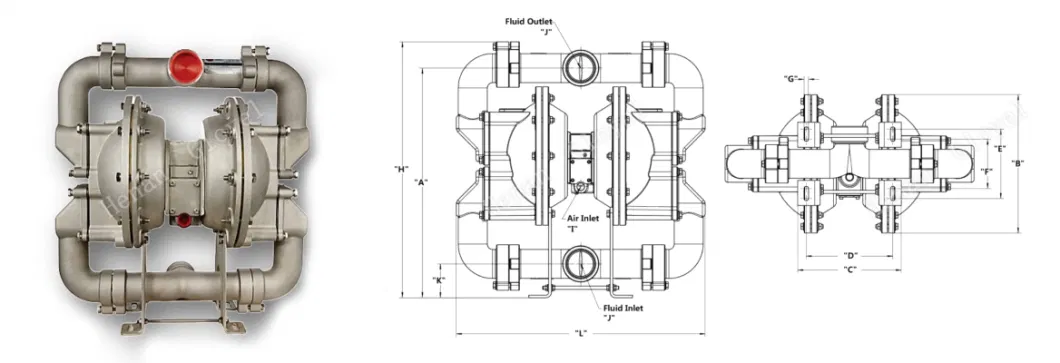 High Flow Industrial Chemical Pneumatic Food Grade Diaphragm Water Mine Use Pump