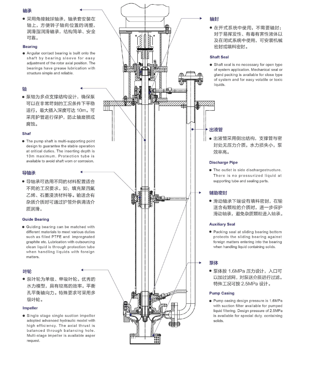 Stainless Steel Vertical Semi-Submersible Immersion Centrifugal Chemical Submerged Sump Pump