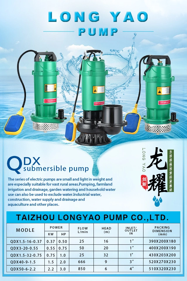 1.1kw/1.5HP 3 Inch Series Agriculture Use Electric Qdx Submersible Centrifugal Self Priming Water Pump