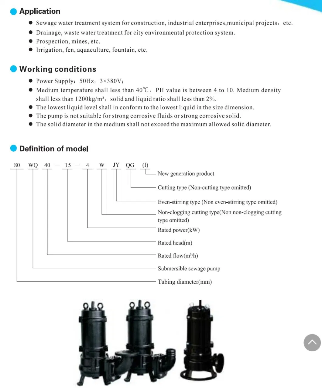 Non-Clogging Submersible Sewage Pump with Cutting Sludge Transfer Pump