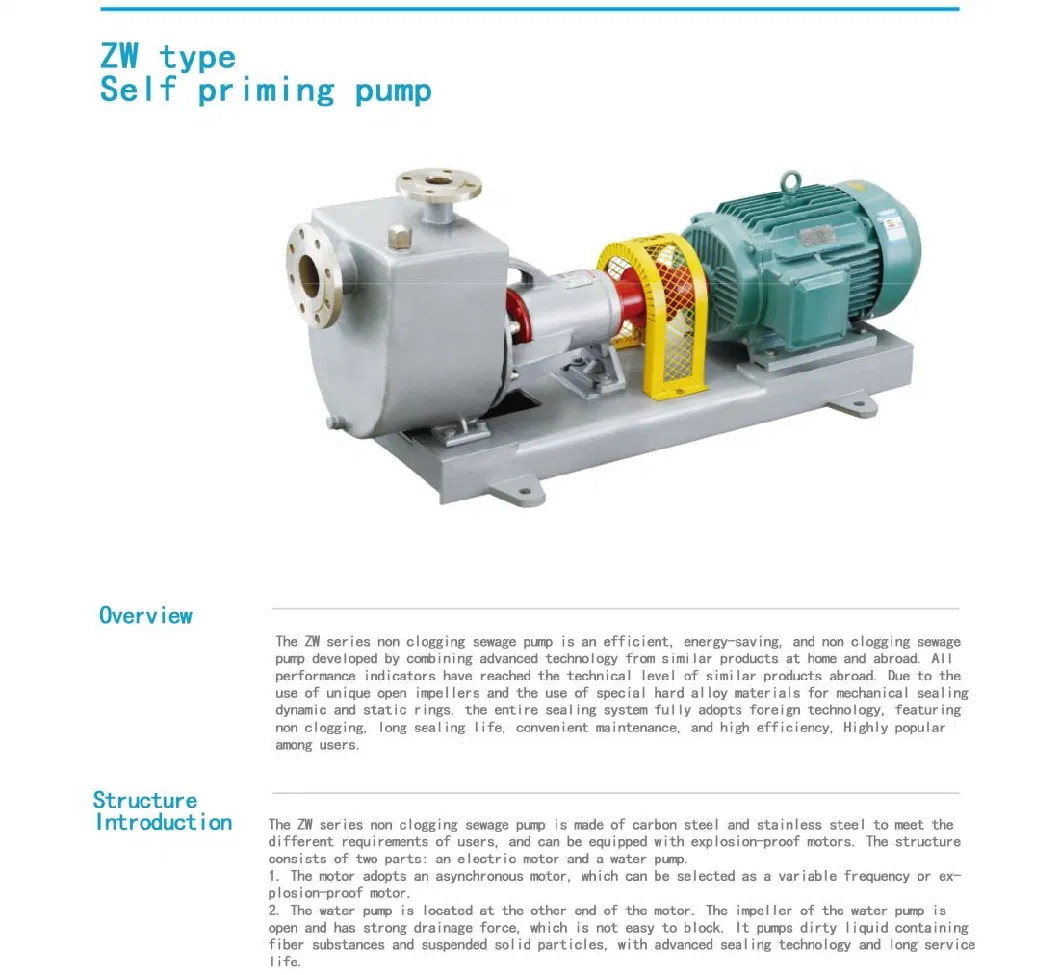 Fzb Industrial Acid Resistant Suction Mechanical Self-Priming Chemical Pumps Self-Priming Pumps