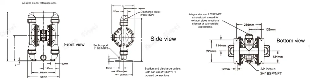 Pneumatic Suspended Solids Mine Use Sewage Treatment Plastic Diaphragm Pump