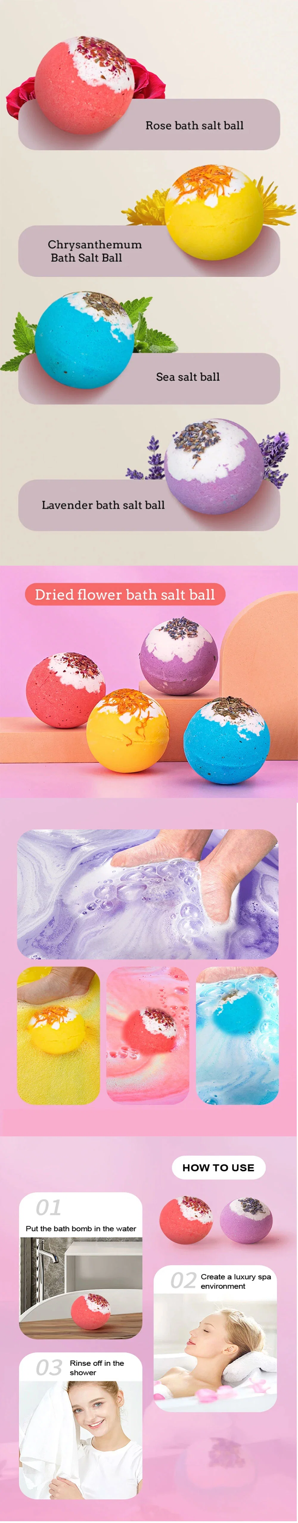 Supplies SPA Moisturizing OEM Bath Bomb Packaging Bath Salts with Flowers