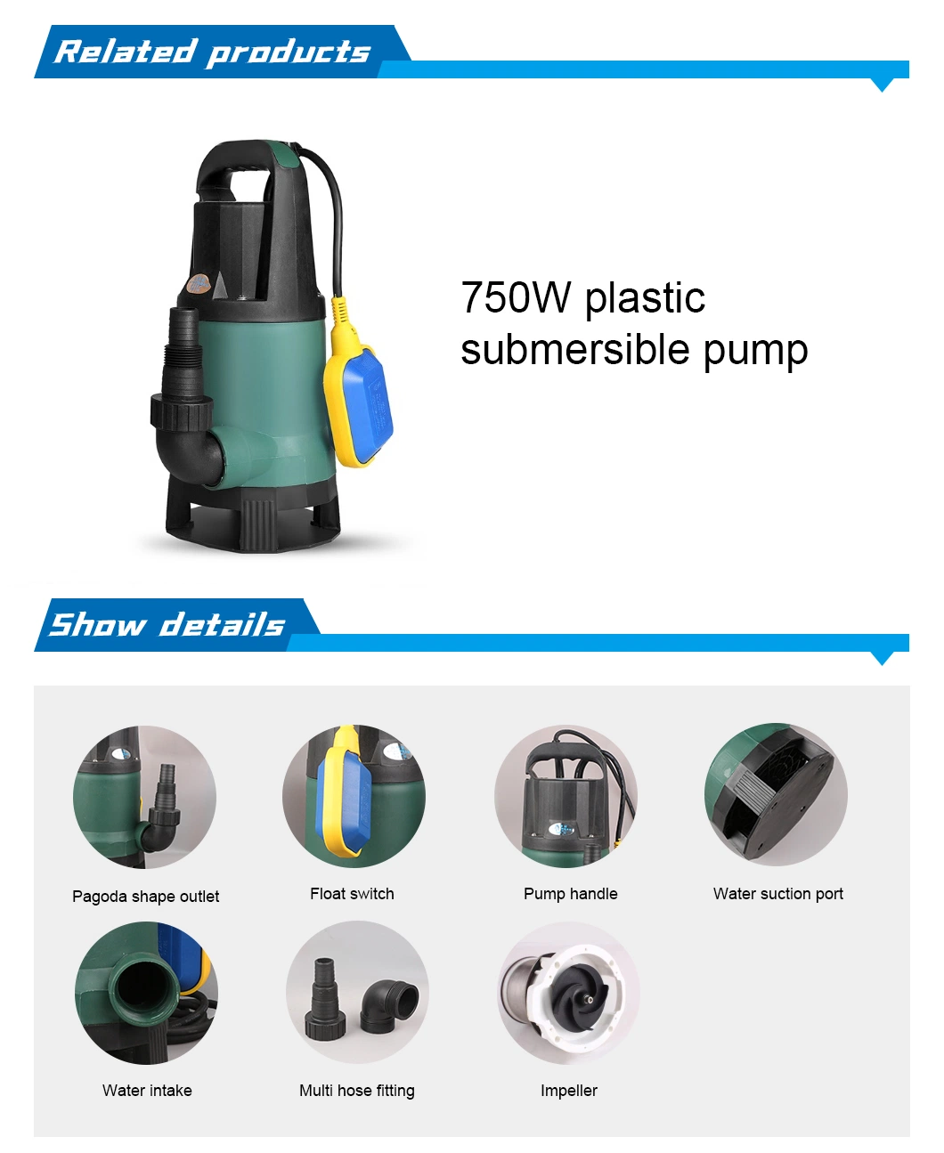 Tfsp Plastic Submersible Chemical Pump for Household Corrosion Resistant High Lift Mute 750W 220V with Controller
