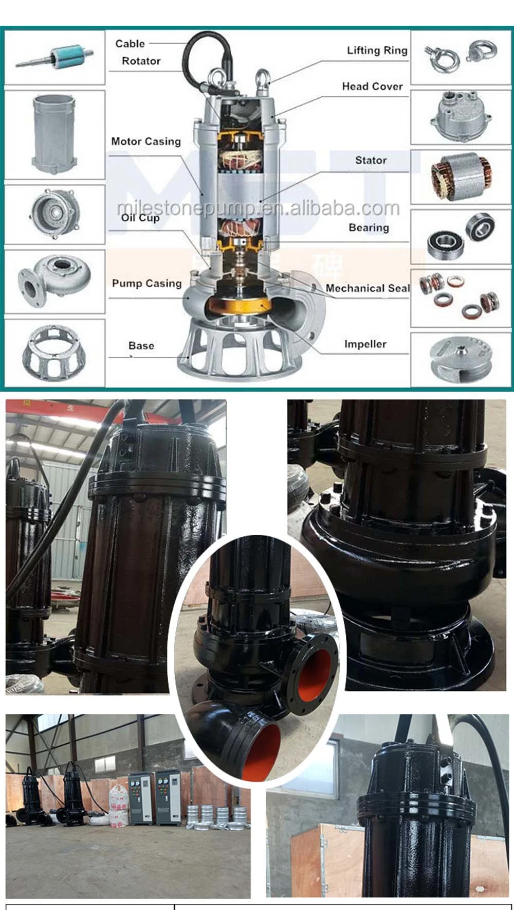 Cast Iron Casing Submersible Wastewater Treatment Pump 40bar