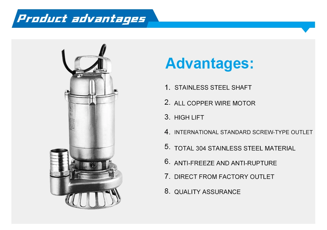 370W Full Stainless Steel Sewage Submersible Chemical Pump with Corrosion Resistant