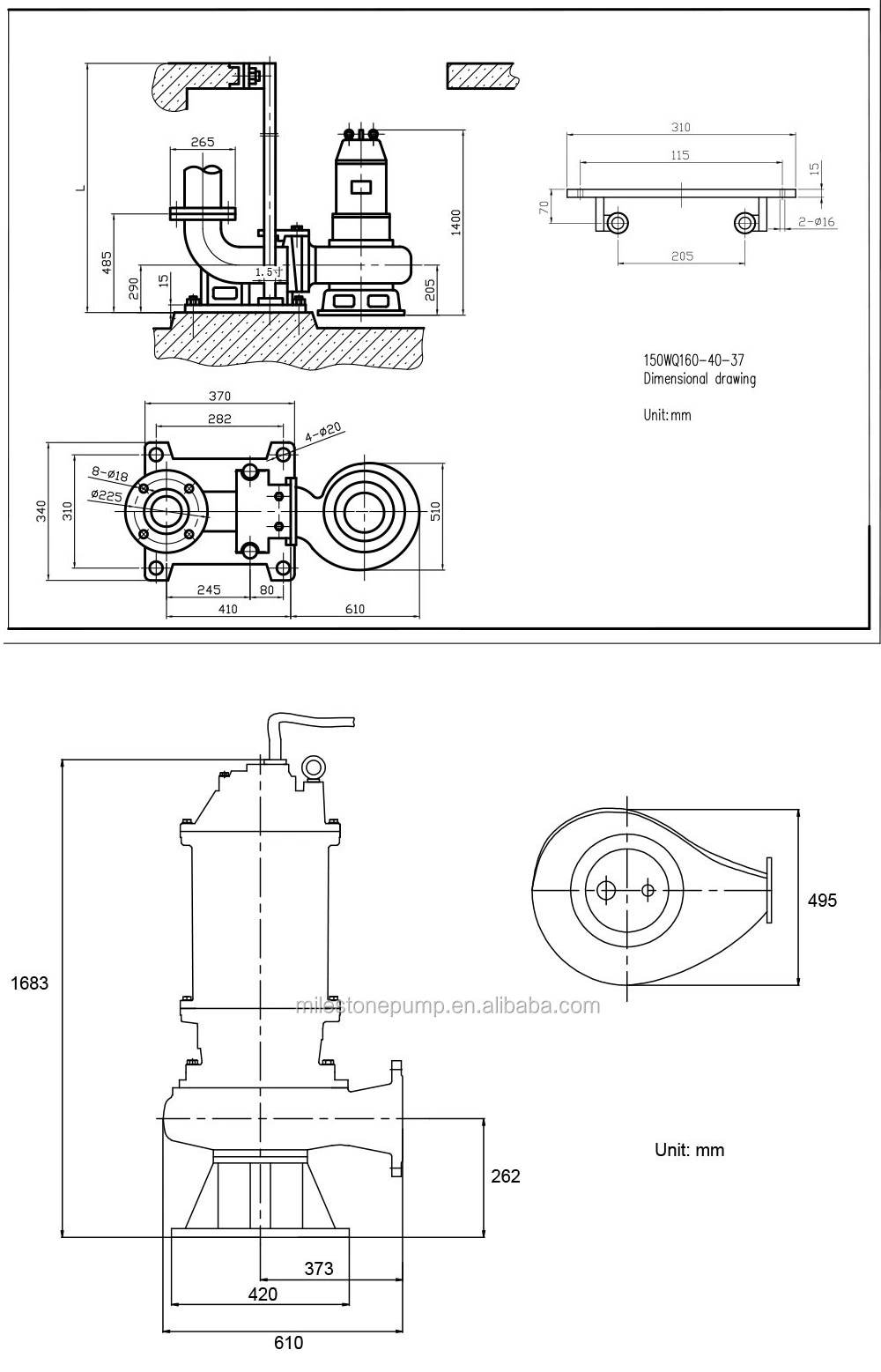 Cast Iron Casing Submersible Wastewater Treatment Pump 40bar