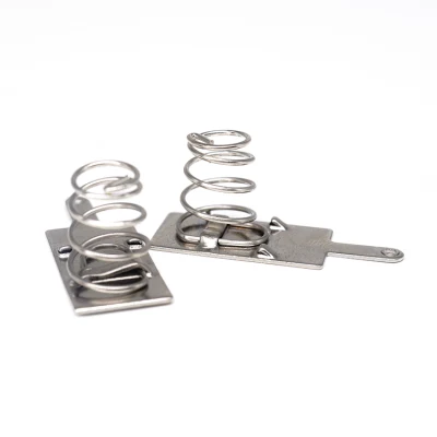 China Customized Battery Spring AA Battery Conical Spring Battery Contact Spring with Plate Iron Nickle Plated Terminal Electronic Contact