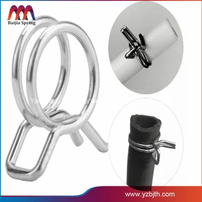 Small Round Single Wire Adjustable Torsion Spring Zinc Plated Hose Clamp for Tube Double Wire Fuel Line Hose Tube Spring Clips Hose Clamp