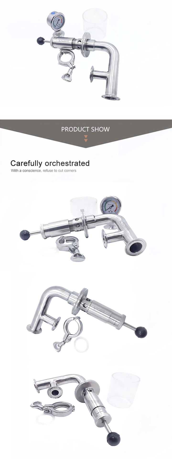 Hygienic Sanitary Stainsteel Steel Tri Clamp Air Exhaust Valve Release Valve with Pressure Gauge