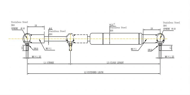 200mm Length 300n Loaded Gas Springs/Struts for Automotive Tool Boxes and Furniture