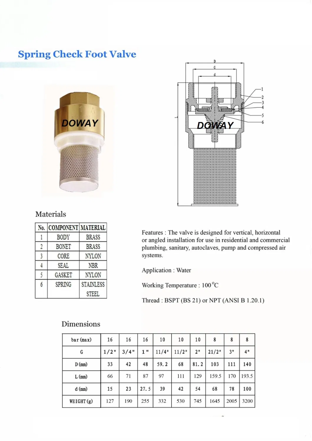 China Factory Custom Forged Brass Spring Check Valve with Filter