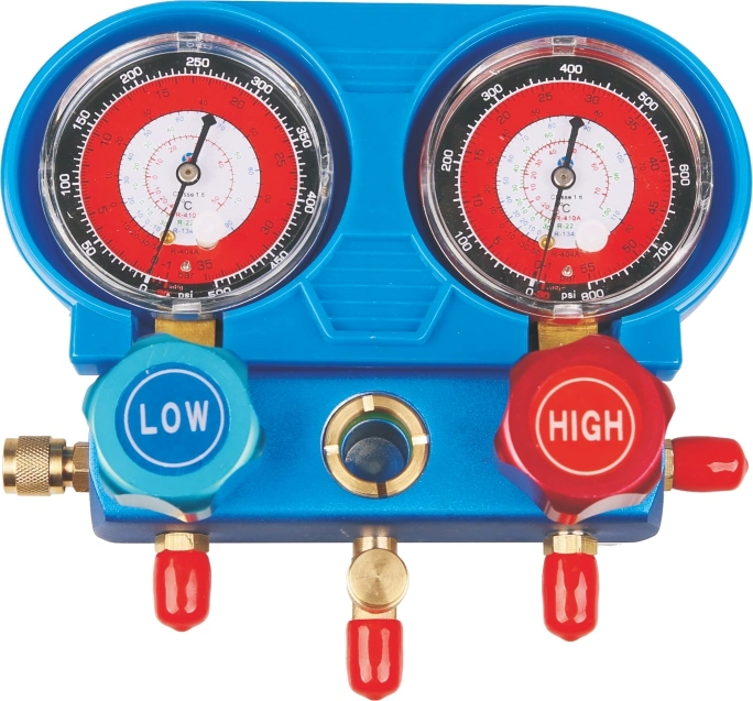 Single Double Valve Pressure Gauge OEM Design Refrigerant Use Manifold Set