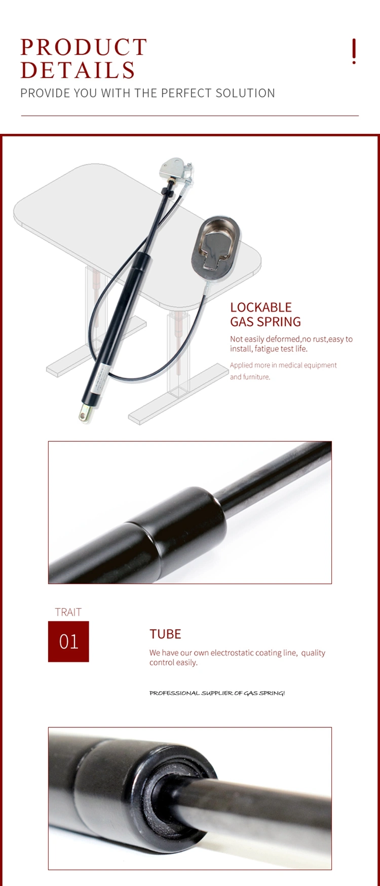 RoHS Test Lockable Gas Spring with Button for Medical Chair