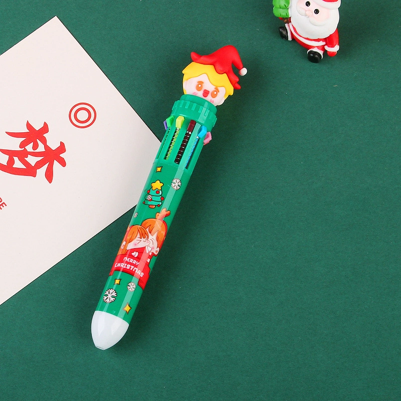 Christmas 10 Color 0.5mm Ballpoint Pen Primary School Students Color Pen Ten Colors in One Santa Claus Ballpoint Pen