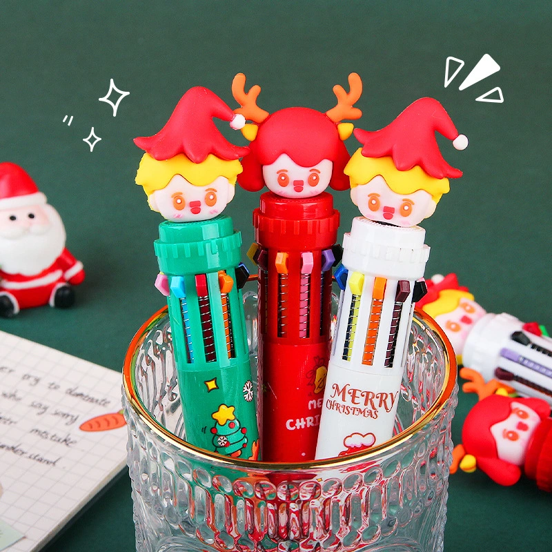 Christmas 10 Color 0.5mm Ballpoint Pen Primary School Students Color Pen Ten Colors in One Santa Claus Ballpoint Pen