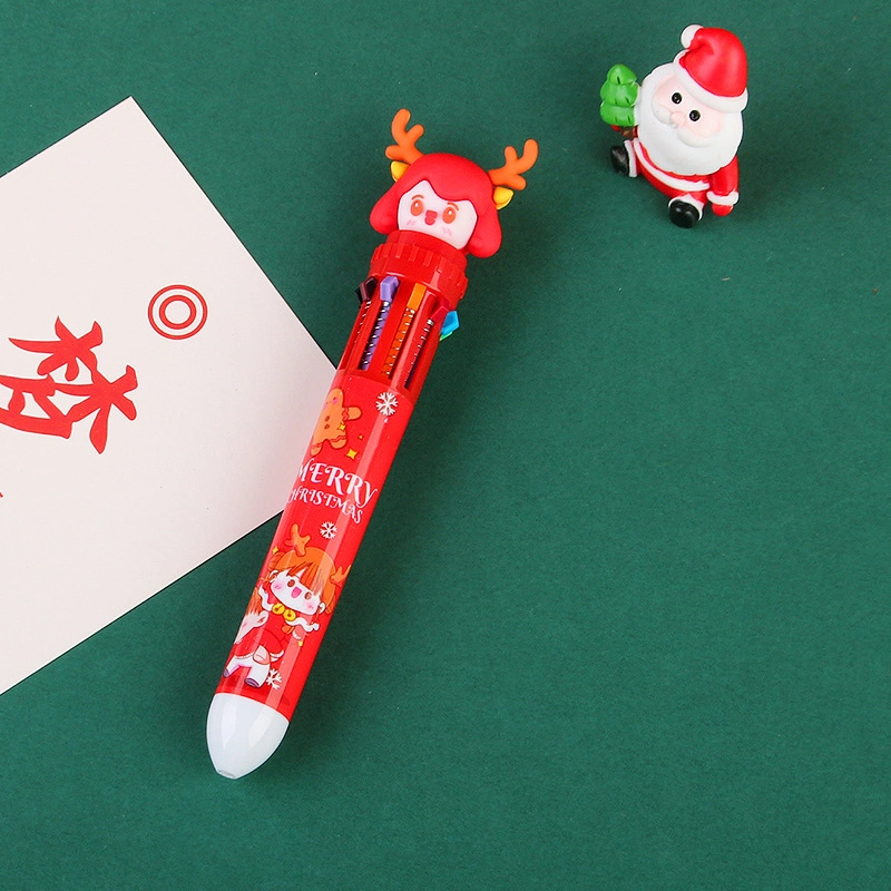 Christmas 10 Color 0.5mm Ballpoint Pen Primary School Students Color Pen Ten Colors in One Santa Claus Ballpoint Pen