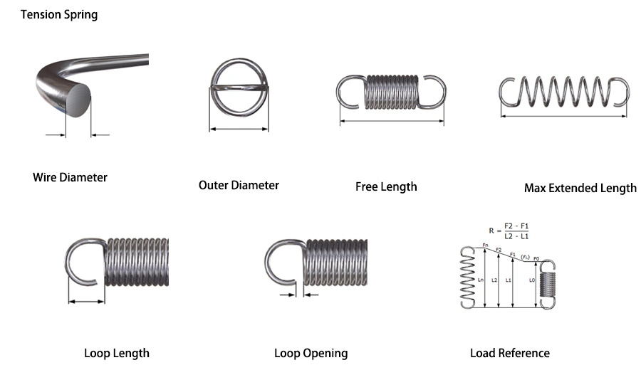 Supplier High Quaility 316 Stainless Steel Metal Long Small Adjustable Double Hook Wire Coil High Extension Tension Springs