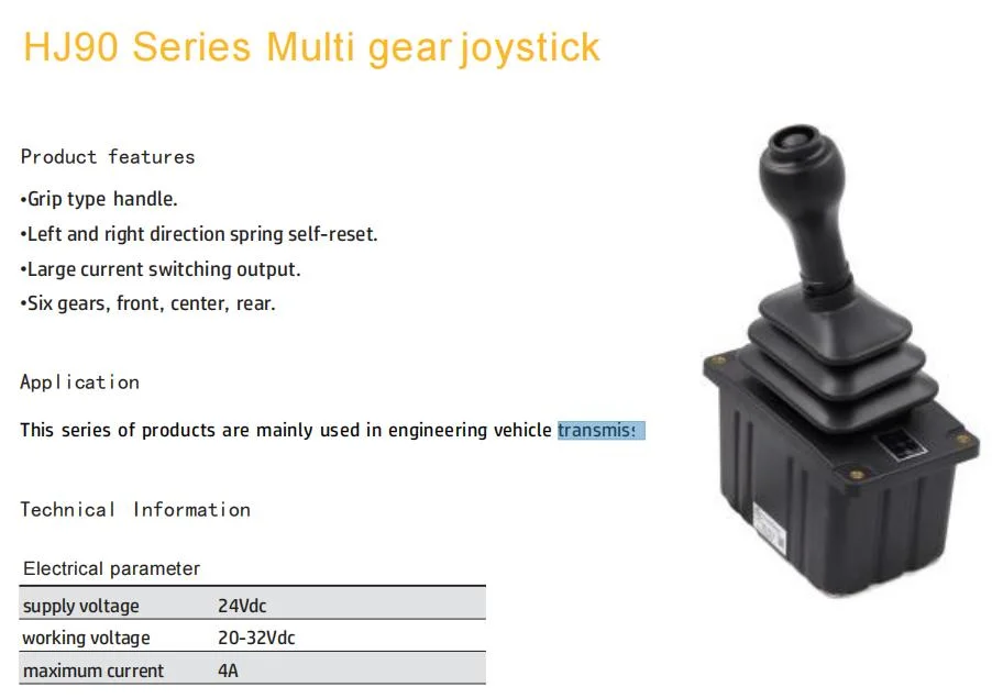 Hj90 Series Multi-Gear Grip Type Handle Joystick Spring Return