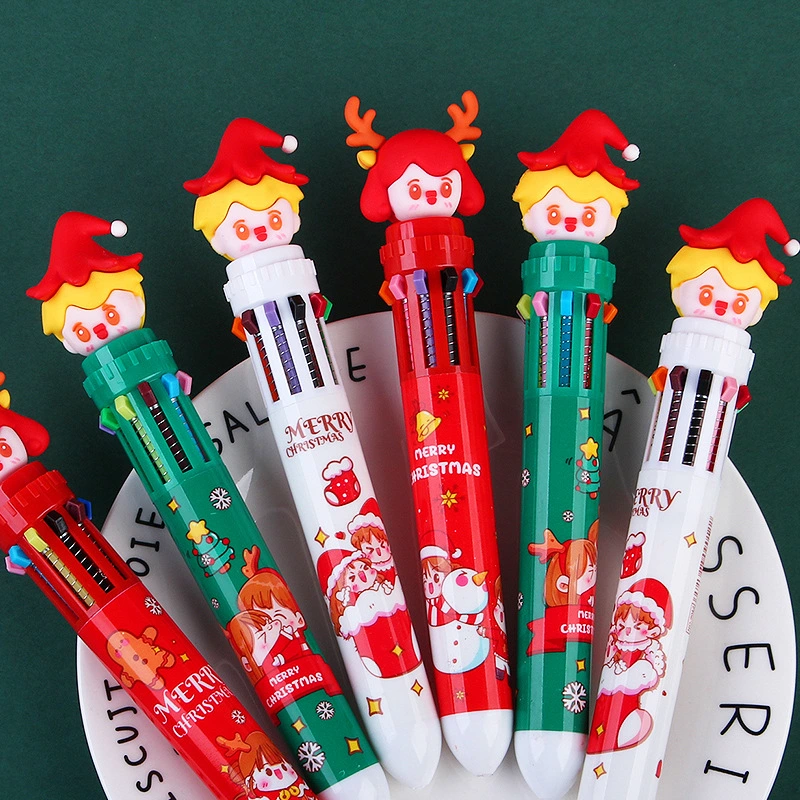 Christmas 10 Color 0.5mm Ballpoint Pen Primary School Students Color Pen Ten Colors in One Santa Claus Ballpoint Pen