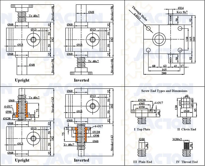 50 Kn Cubic Screw Jacks - Standard and Customized - Through Mounting Holes