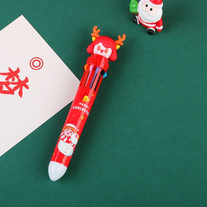 Christmas 10 Color 0.5mm Ballpoint Pen Primary School Students Color Pen Ten Colors in One Santa Claus Ballpoint Pen