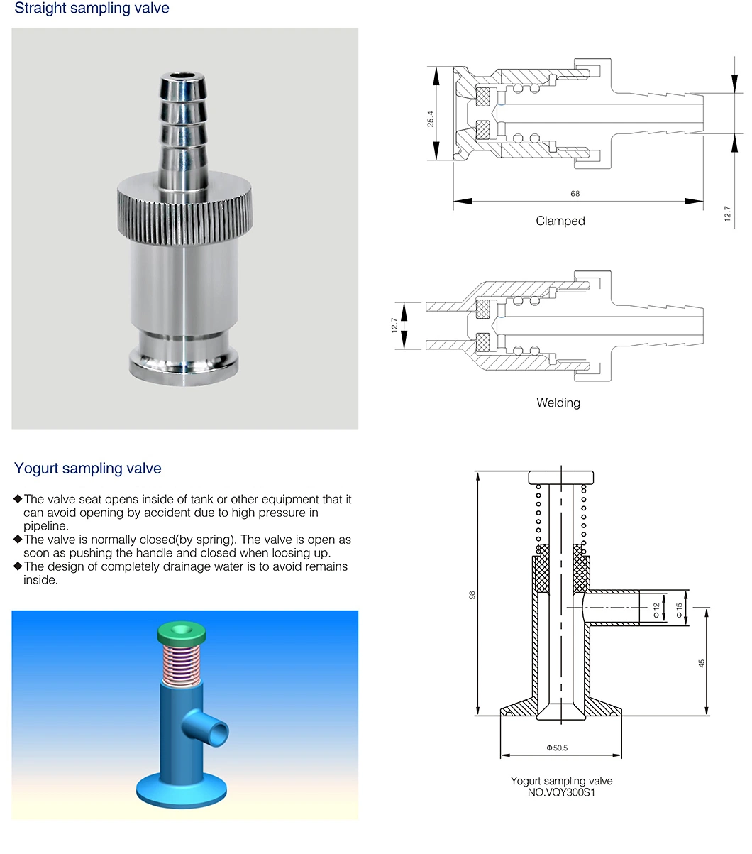 Clamped Yogurt Welding Connection Sampling Vlave with Spring