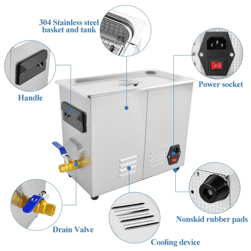 6.5L Digital Ultrasonic Auto Parts Cleaner Machine with Drain Valve