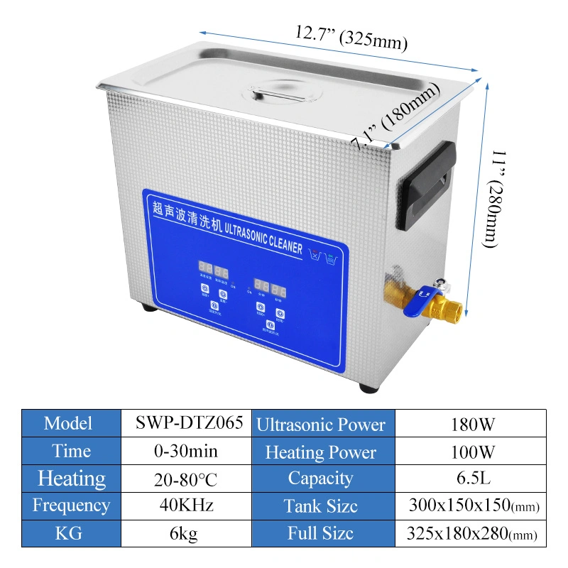 6.5L Digital Ultrasonic Auto Parts Cleaner Machine with Drain Valve