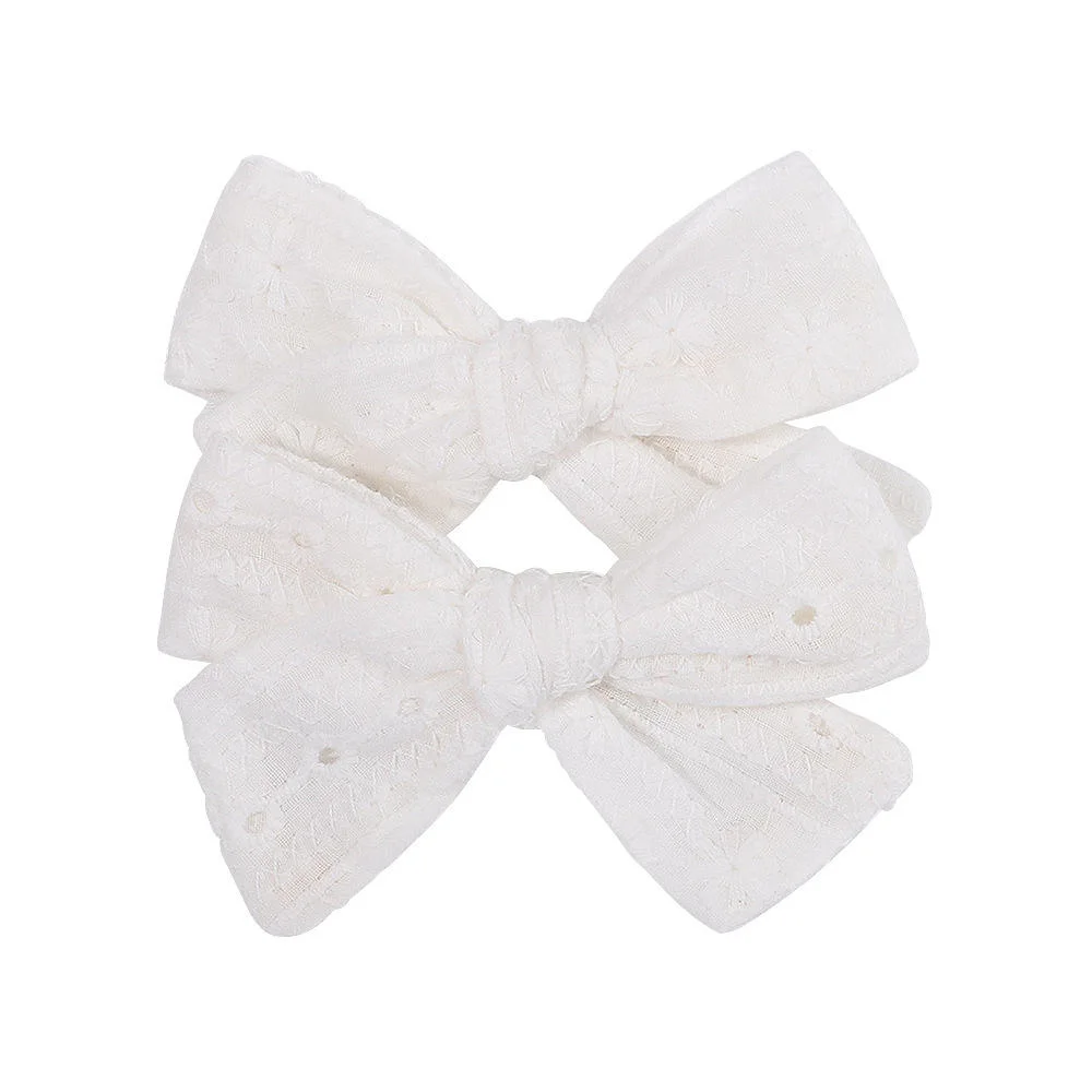 2PCS Sweet Solid Color Embroidery Bows Hair Clips for Kids Girls Cotton Bowknot Hairpins Safety Clips Baby Hair Accessories