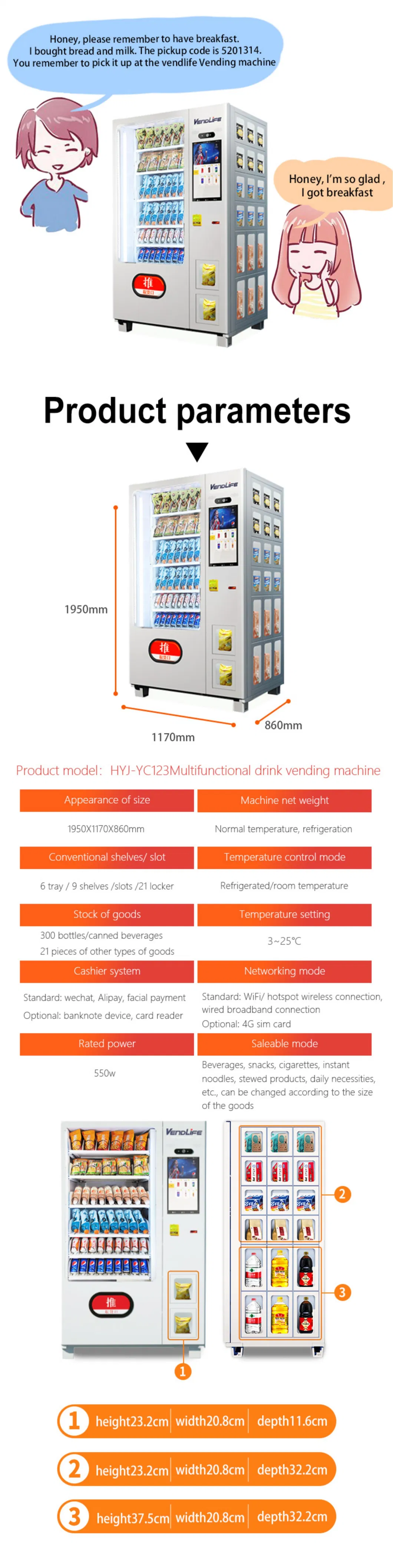 Cashless School/Office/Park Snack Banknotes Operated Combo Vending Machine for Foods and Drinks