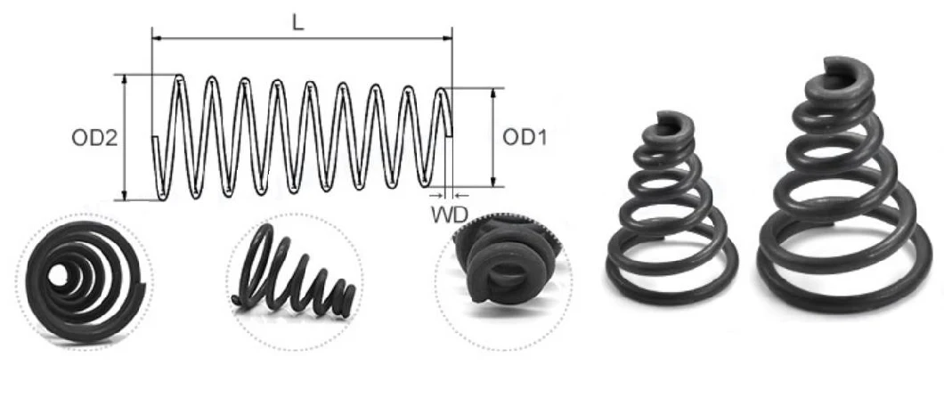 Hand Customized 65mn Spring Steel Black Oxide Compression Conical Spring Taper Tower Spring