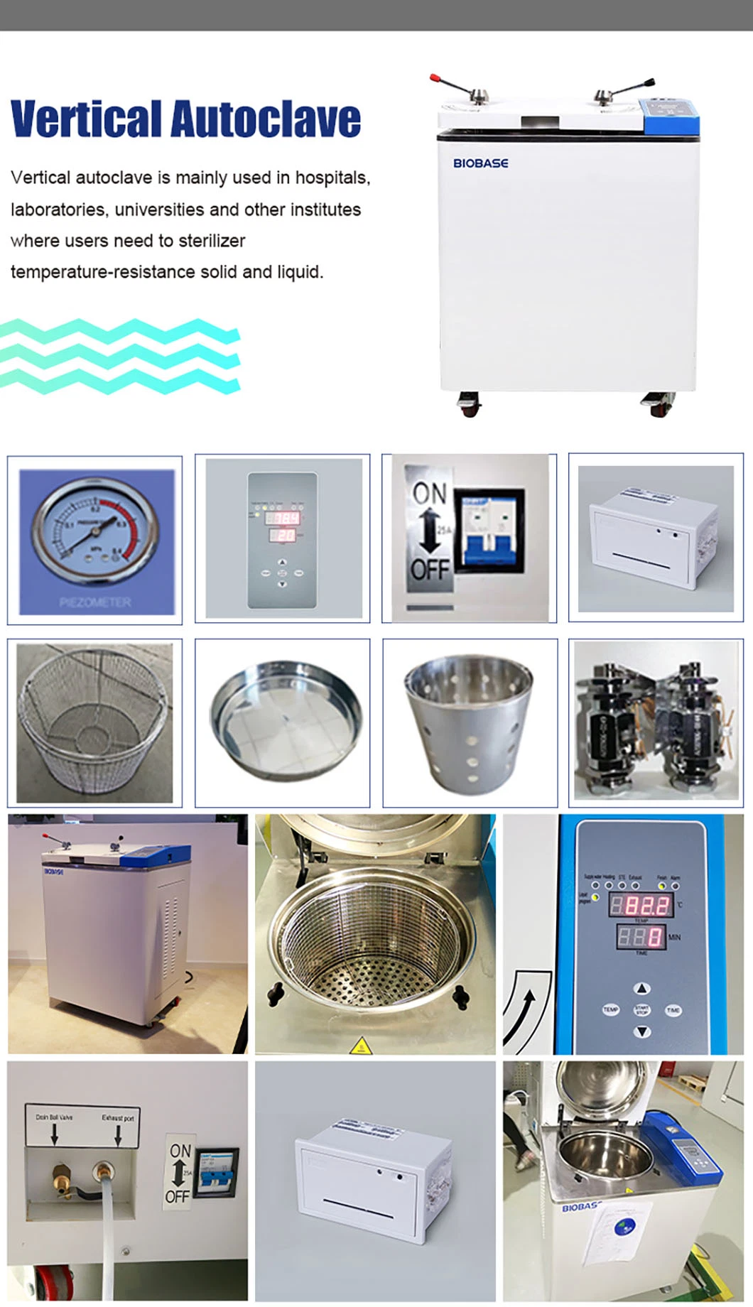 Biobase 75L 100L Flap Type Vertical Autoclave for Lab