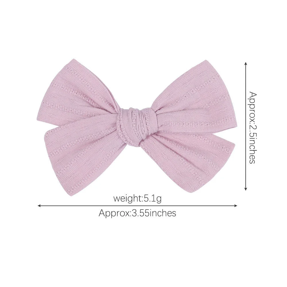 2PCS Sweet Solid Color Embroidery Bows Hair Clips for Kids Girls Cotton Bowknot Hairpins Safety Clips Baby Hair Accessories