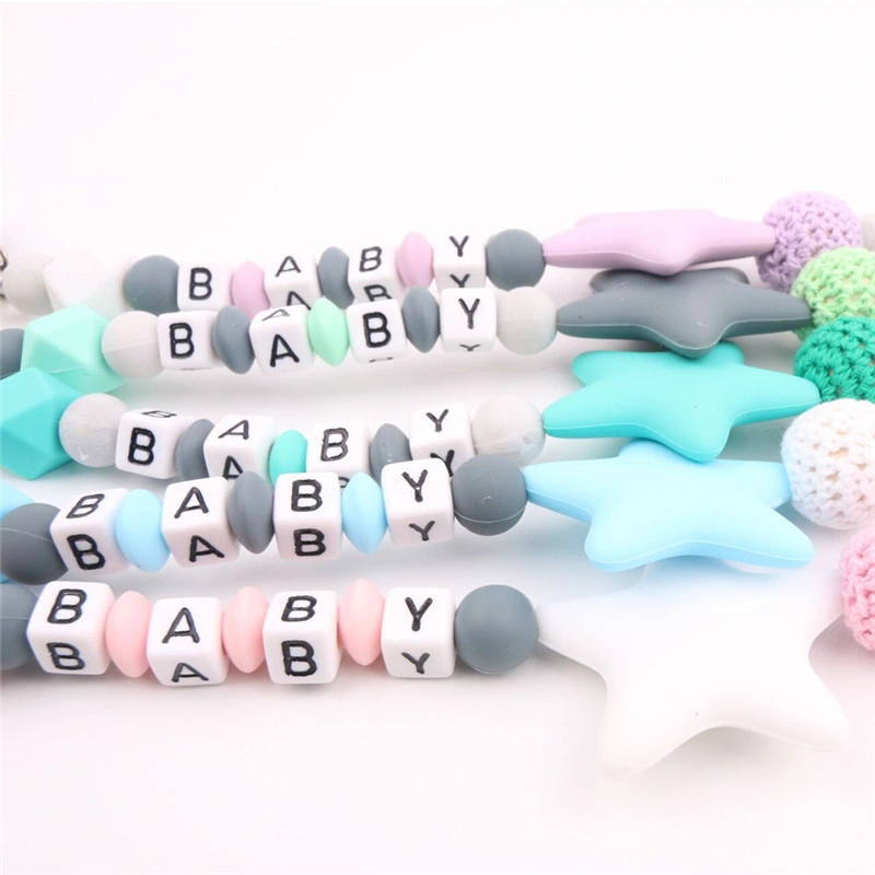 Custom Silicone Teething Beads Baby Gift Newborn Pacifier Clip Chain Safety Health Cute Ribbon Plastic Clip Colorful Baby Pacifier Chain Clip
