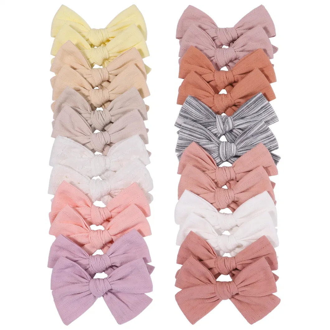 2PCS Sweet Solid Color Embroidery Bows Hair Clips for Kids Girls Cotton Bowknot Hairpins Safety Clips Baby Hair Accessories