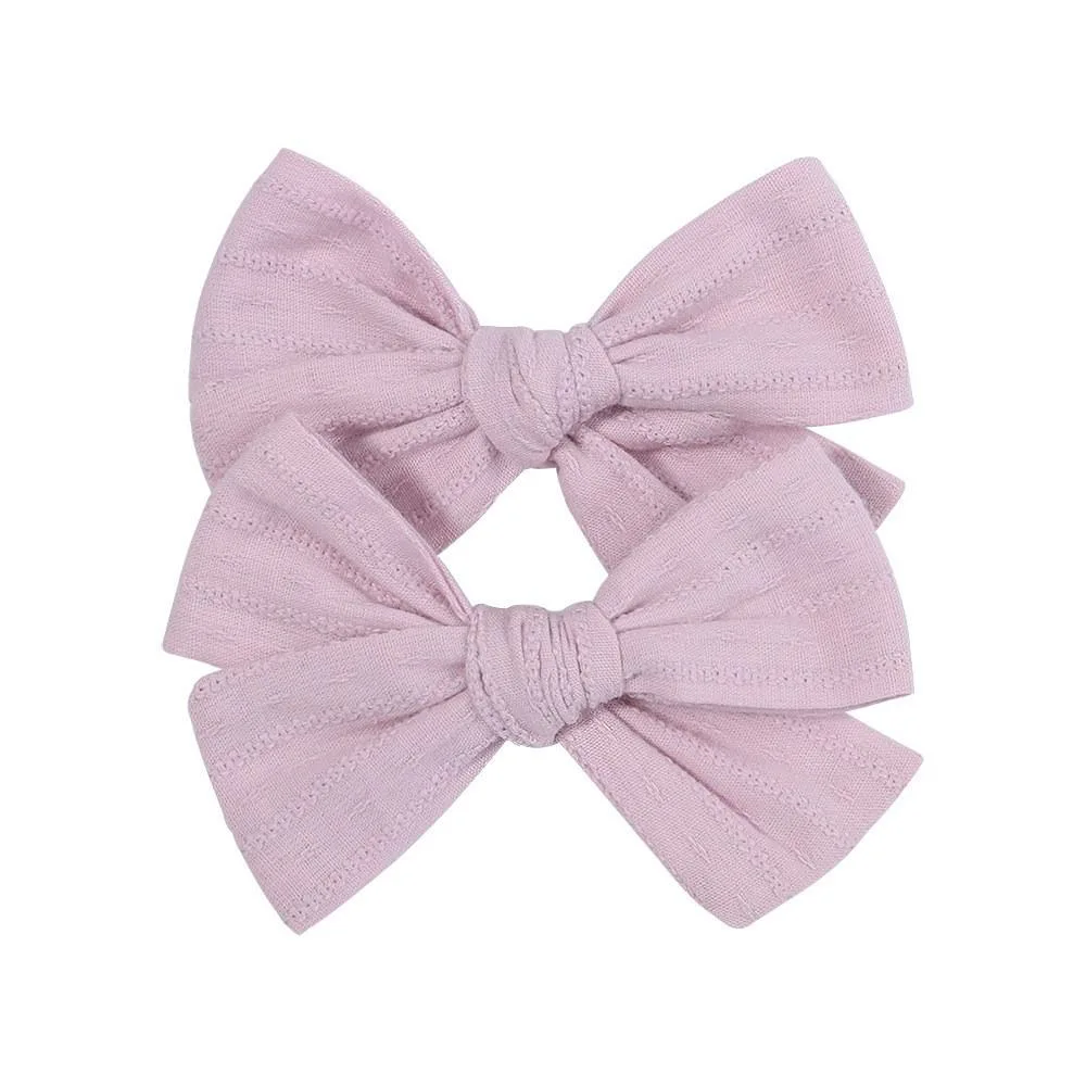 2PCS Sweet Solid Color Embroidery Bows Hair Clips for Kids Girls Cotton Bowknot Hairpins Safety Clips Baby Hair Accessories