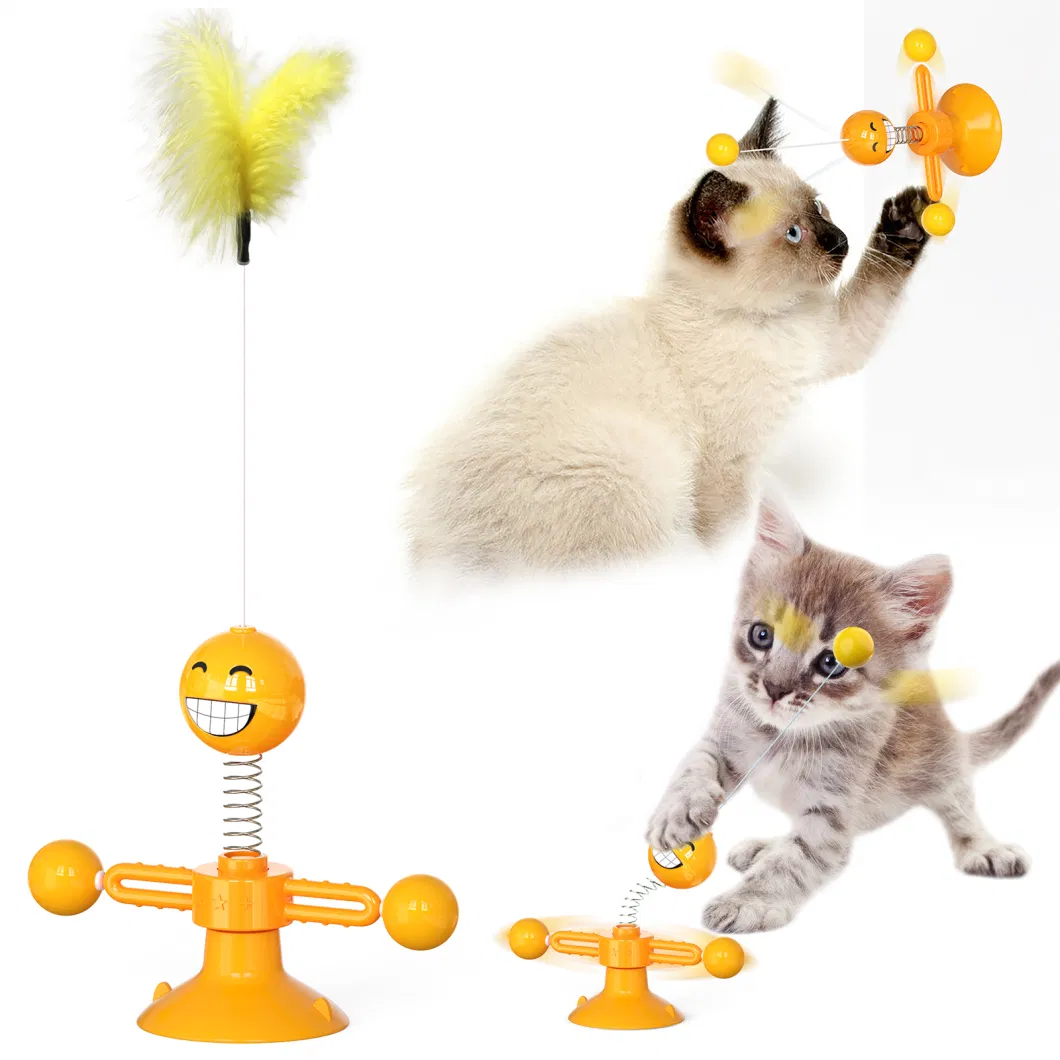 Interactive Training for Pets Playing with Spring People Rotating Cat Toy