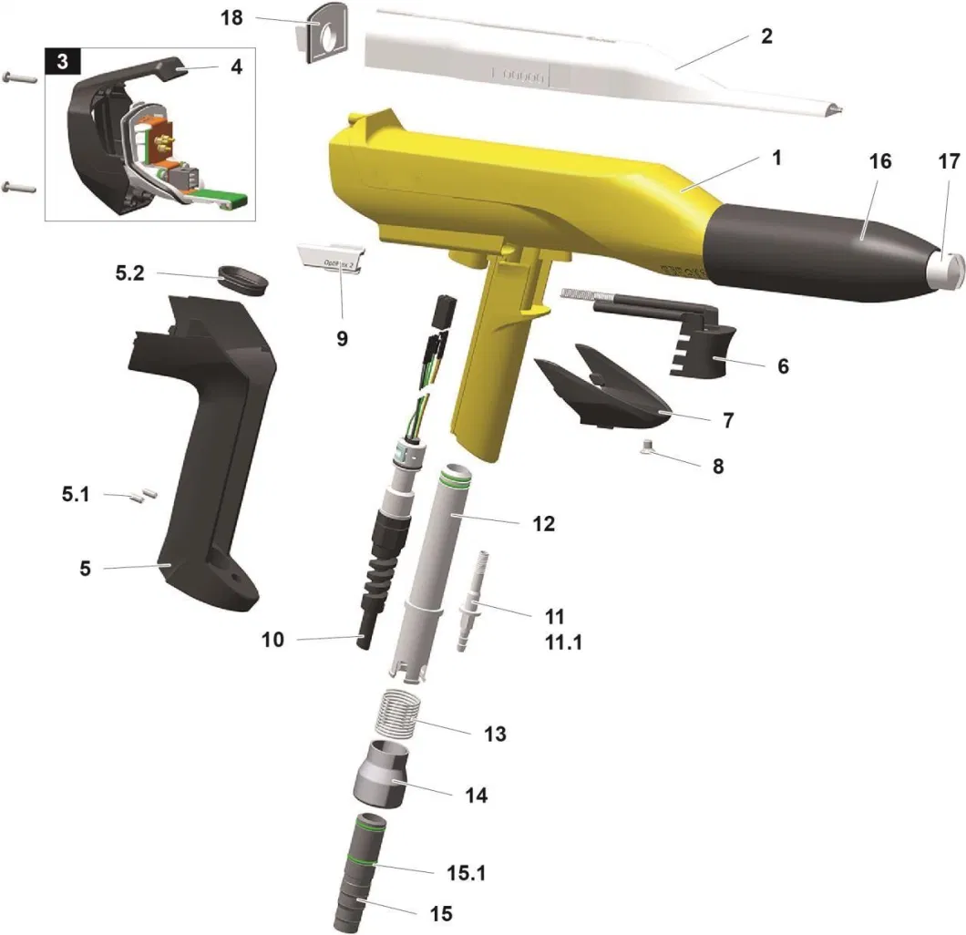 GM Auto Powder Coating System Optiselect Manual Machine Spray Gun GM03 Clip Ring 1007 960+GM03 Compression Spring 1001 488