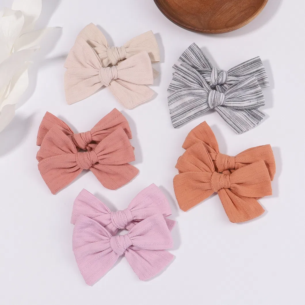 2PCS Sweet Solid Color Embroidery Bows Hair Clips for Kids Girls Cotton Bowknot Hairpins Safety Clips Baby Hair Accessories