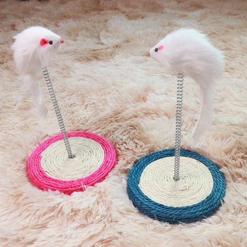 Pet Toy Cat Scratching Board Round Sisal Spring Plush Mouse