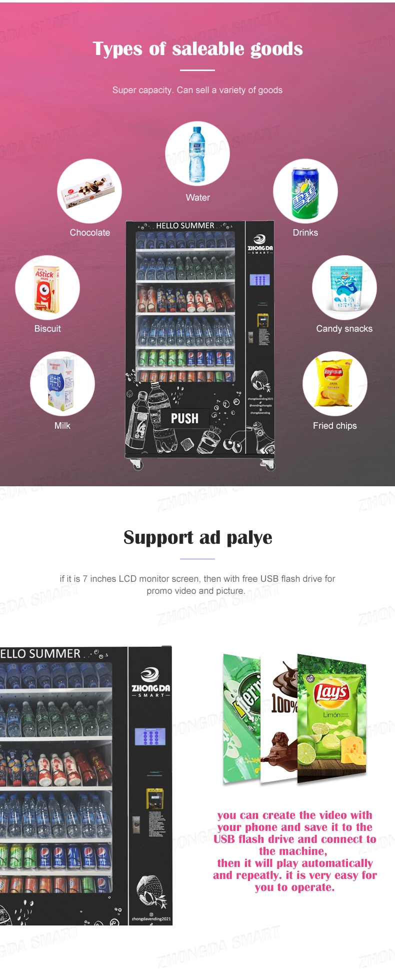 Zhongda High Quality Snacks and 6 Springs Mini Vending Machine