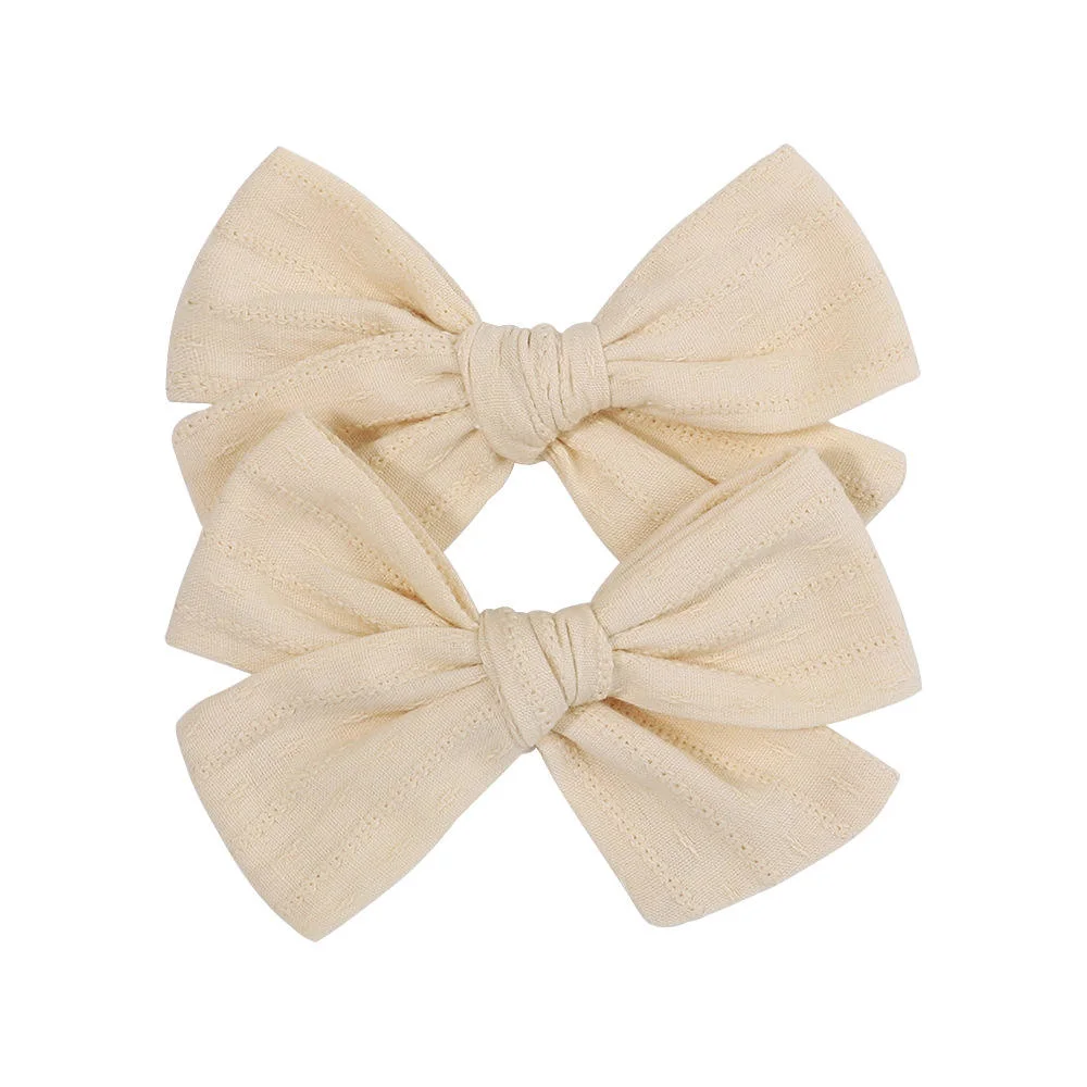 2PCS Sweet Solid Color Embroidery Bows Hair Clips for Kids Girls Cotton Bowknot Hairpins Safety Clips Baby Hair Accessories