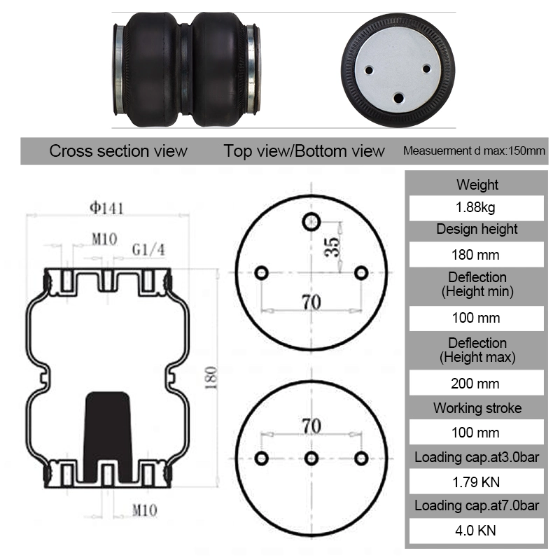 Air Ride Suspension Double Convolute Rubber Airbag Shock Absorber Air Springs 2e6X2