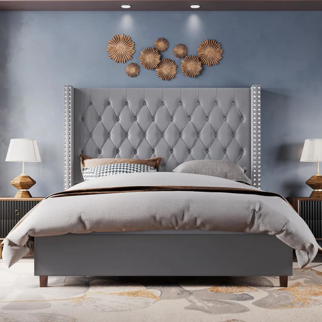 OEM Double Flat Huayang Customized Queen Full Velvet King Size Upholstered Bed