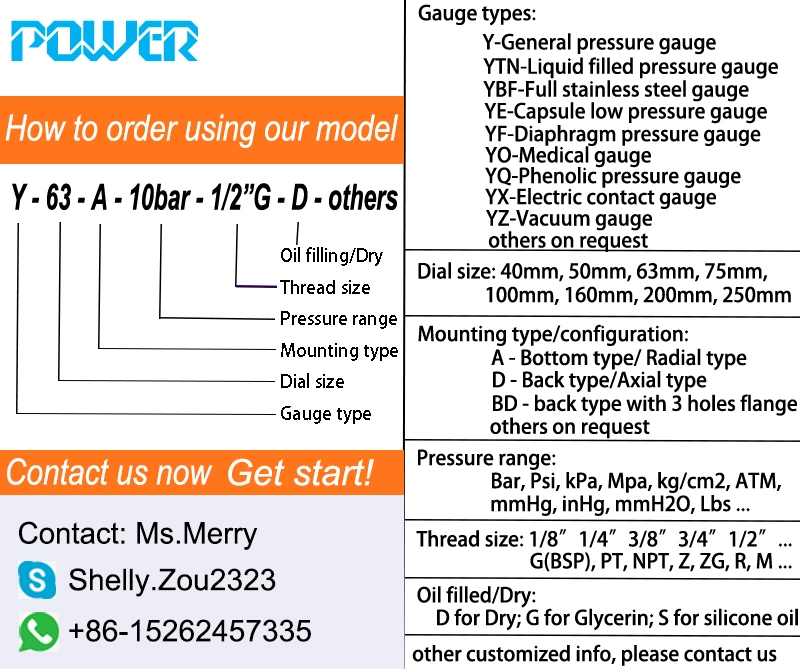 Y60 Dial Size 63mm a Type 3.5MPa Pressure Gauge for Sprinkler Valve