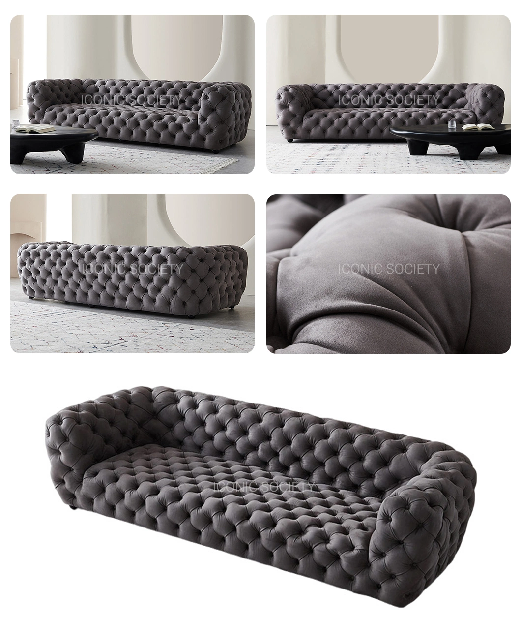 Modern Living Room Furniture Hotel Luxury Leisure Button Tufted Chesterfield Couch Handcrafted Velvet Fabric Sofa Furniture