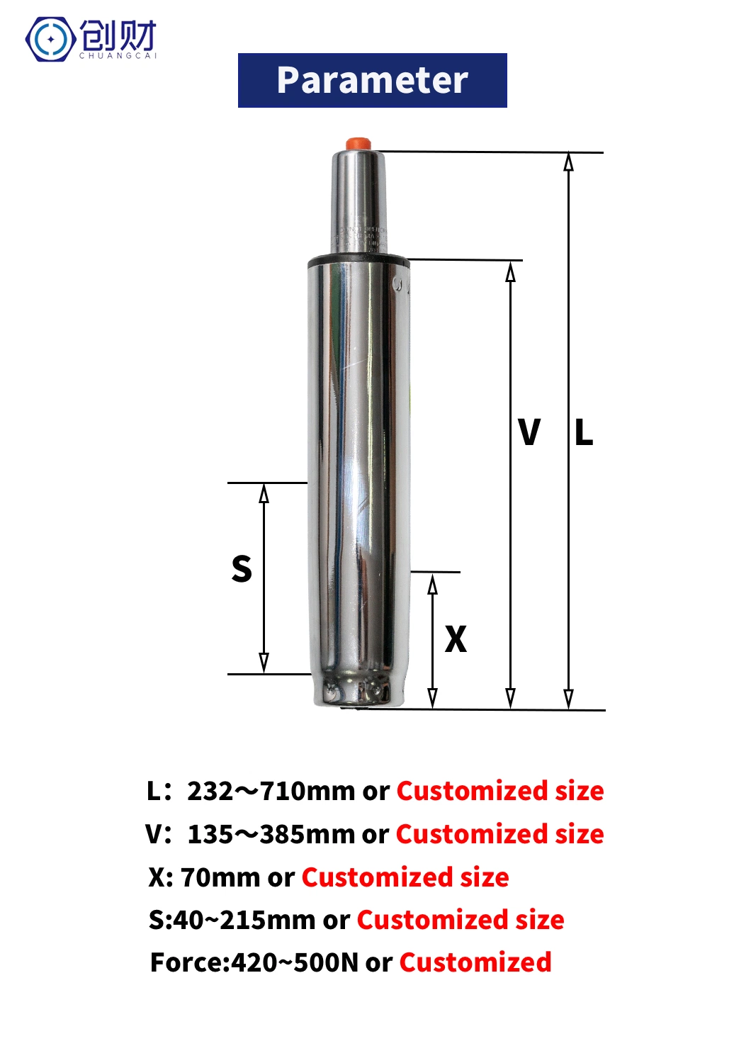 Standard Compression Lift Nitrogen Lockable Gas Spring for Car