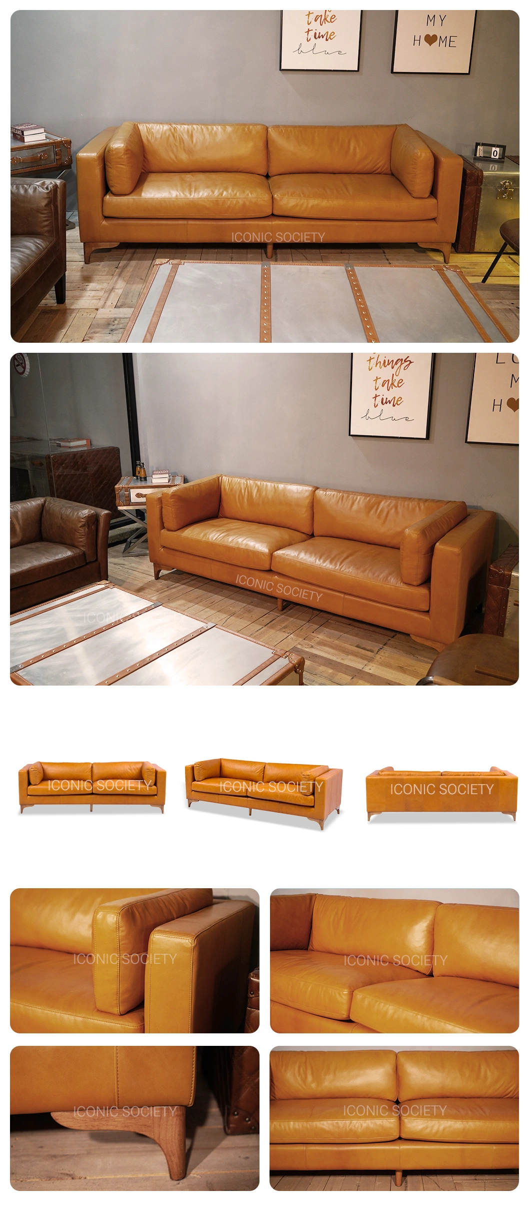 Modern Leisure Home Sitting Room Living Room Furniture Hotel Handcrafted Genuine Leather Sofa